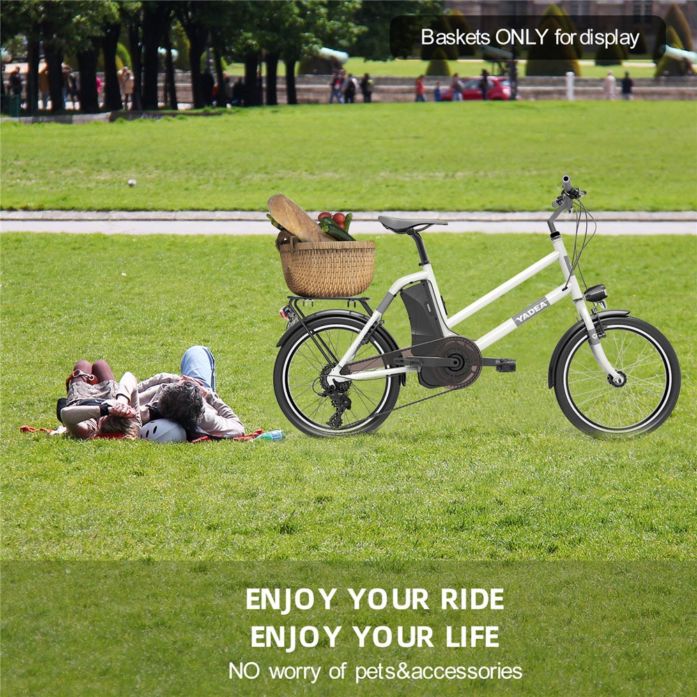 YADEA YT300 20 inch Touring Electric City Bike 350W OKAWA Mid Drive Motor SHIMANO 7-Speed Rear Derailleur 36V 7.8Ah Removable Battery 25km/h Max speed up to 60km Max Range LED Headlight - White