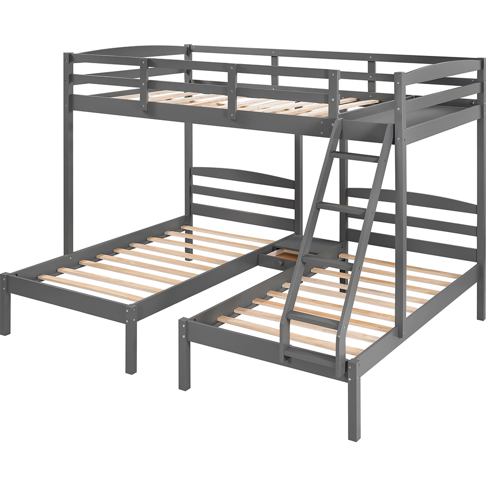 Full-Over-Twin Size Bunk Bed Frame with Storage Drawer, Ladder, and Wooden Slats Support, No Spring Box Required (Frame Only) - Gray