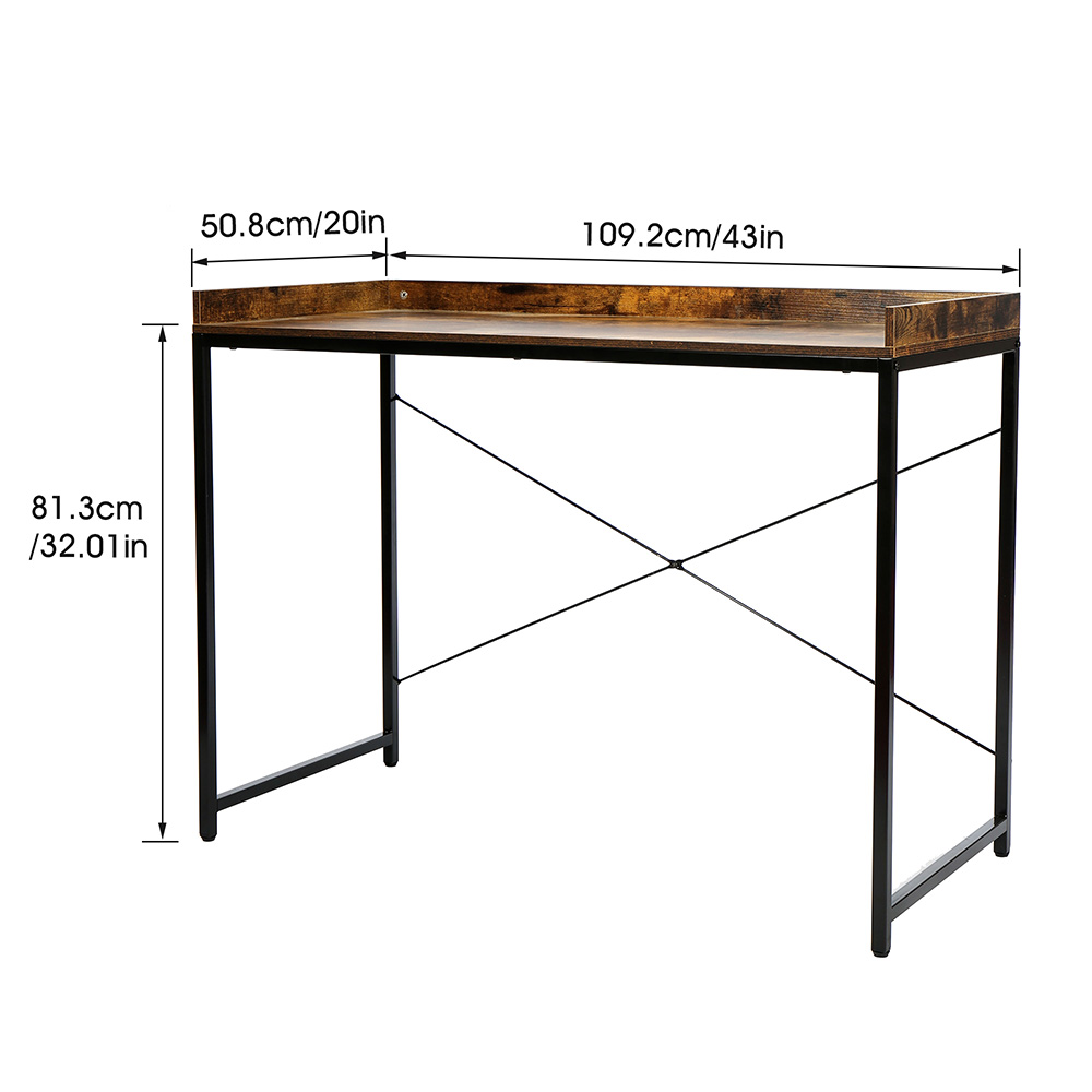 Home Office 42" Computer Desk with Wooden Tabletop and Metal Frame, for Game Room, Office, Study Room - Brown