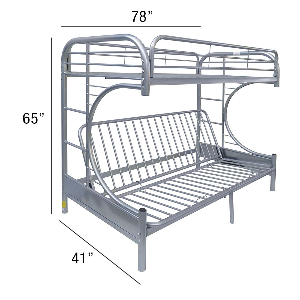 ACME Eclipse Twin-Over-Full Size Bunk Bed Frame With Ladder, And Metal Slats Support, No Spring Box Required (Frame Only) - Silver 7 ACME Eclipse Twin-Over-Full Size Bunk Bed Frame with Ladder, and Metal Slats Support, No Spring Box Required (Frame Only) - Silver