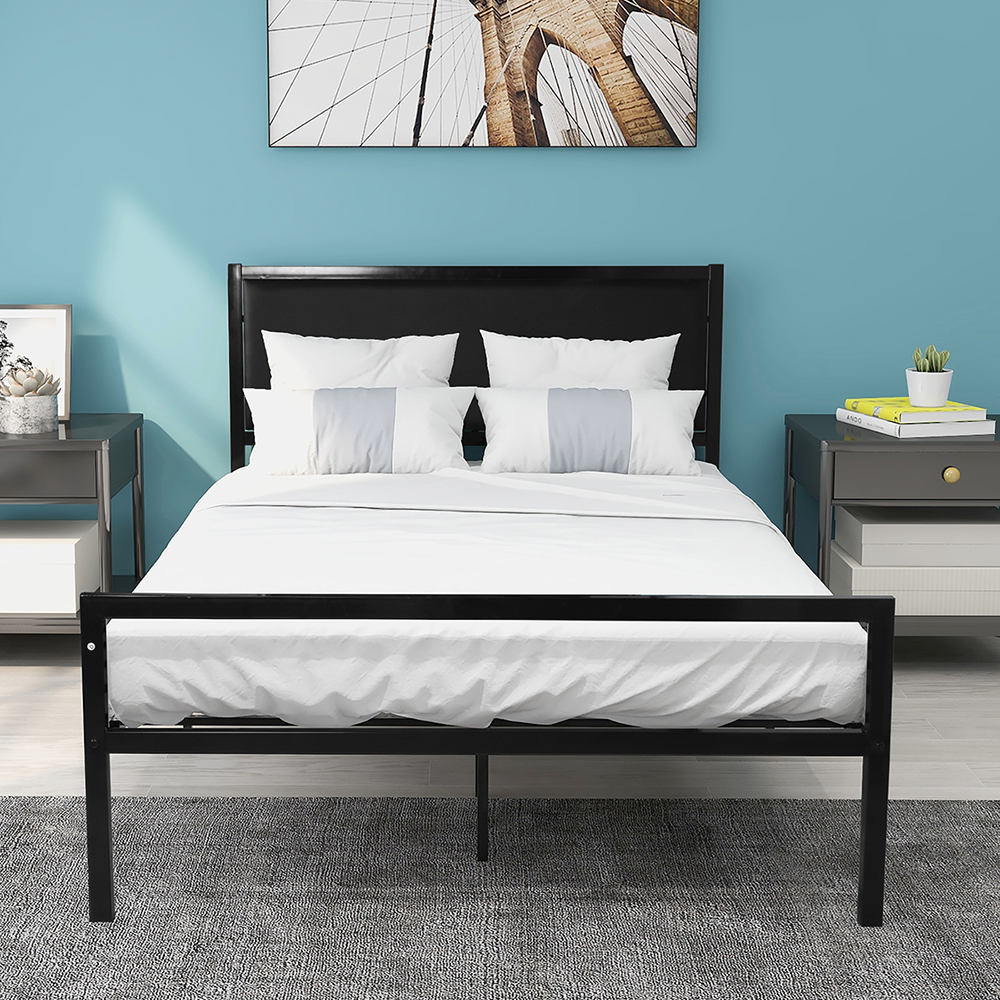 Full-Size Metal Platform Bed Frame with Headboard and Metal Slats Support, No Box Spring Needed (Only Frame) - Black