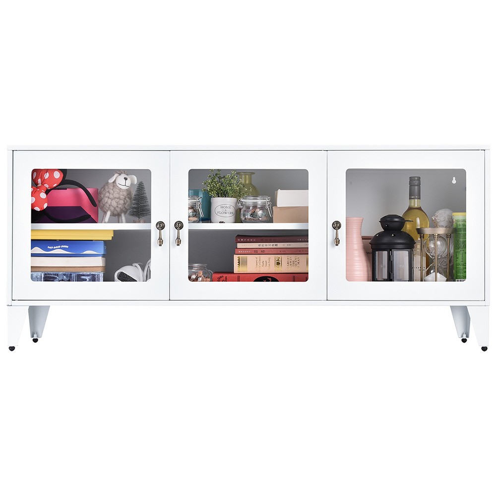47" Metal TV Stand with 3 Doors and Storage Shelves, Suitable for Placing TVs up to 55", for Living Room, Entertainment Center - White