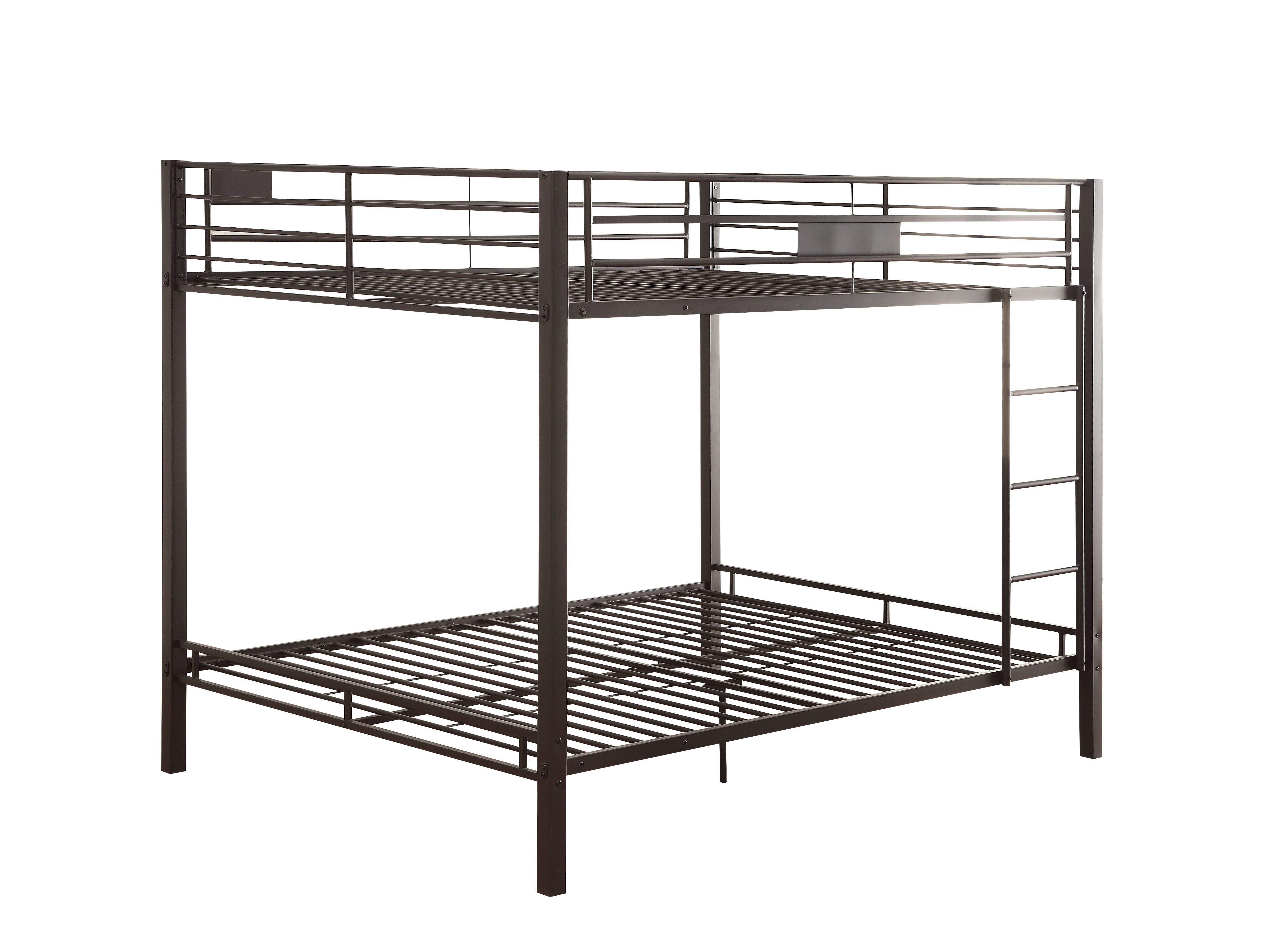 ACME Kaleb Queen-Over-Queen Size Bunk Bed Frame with Ladder, and Metal Slats Support, No Spring Box Required (Frame Only) - Black