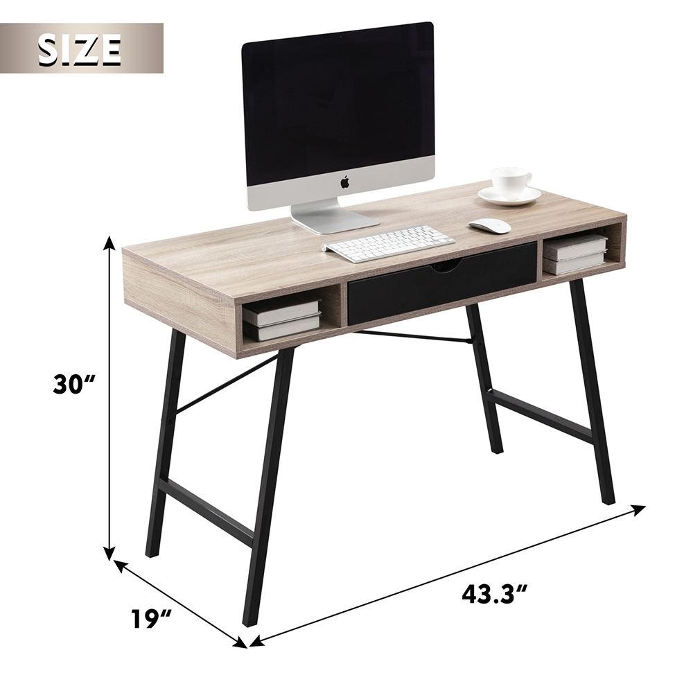 Home Office 43" Computer Desk with Drawers, Wooden Tabletop and Metal Frame, for Game Room, Office, Study Room - Walnut