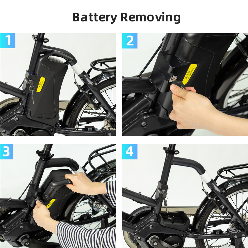 YADEA T300 20 inch Touring Electric City Bike 350W OKAWA Mid Drive Motor SHIMANO 7-Speed Rear Derailleur 36V 7.8Ah Removable Battery 25km/h Max speed up to 60km Max Range LED Headlight - Black