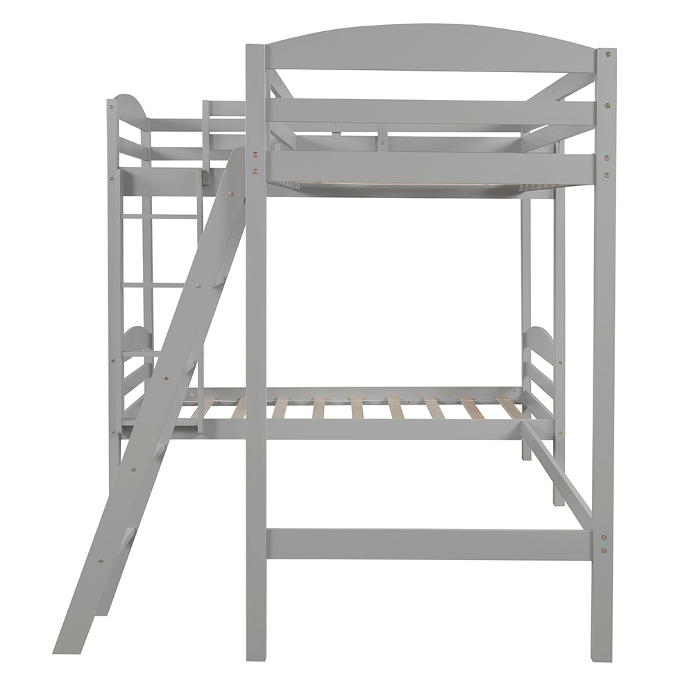 Twin-Over-Twin Size L-Shaped Bunk Bed Frame with Loft Bed, Ladder, and Wooden Slats Support, No Spring Box Required (Frame Only) - Gray