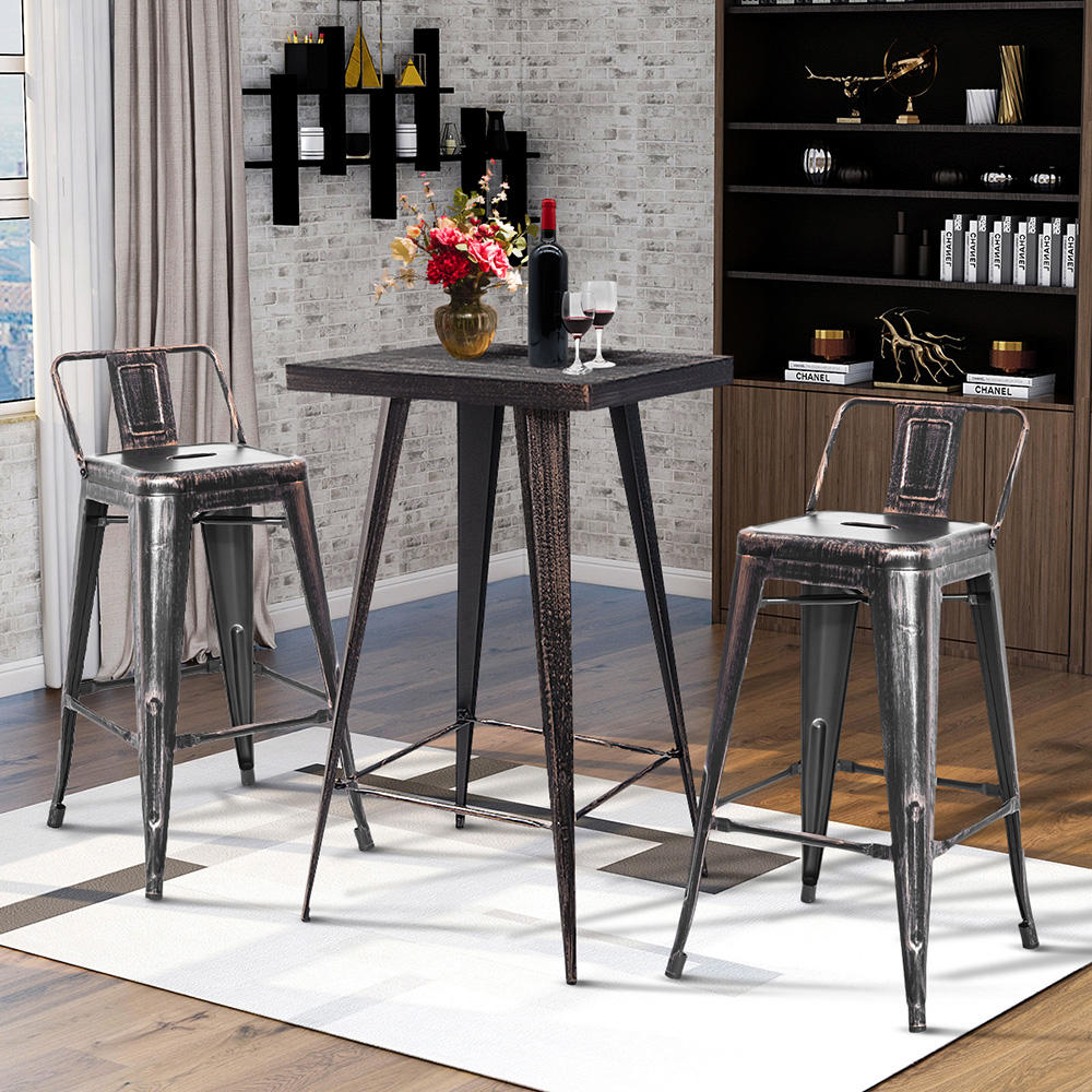 TREXM Modern Distressed Style Metal Bar Set, Including 1 Table and 2 Chairs, for Kitchen, Living Room, Bar, Restaurant - Black