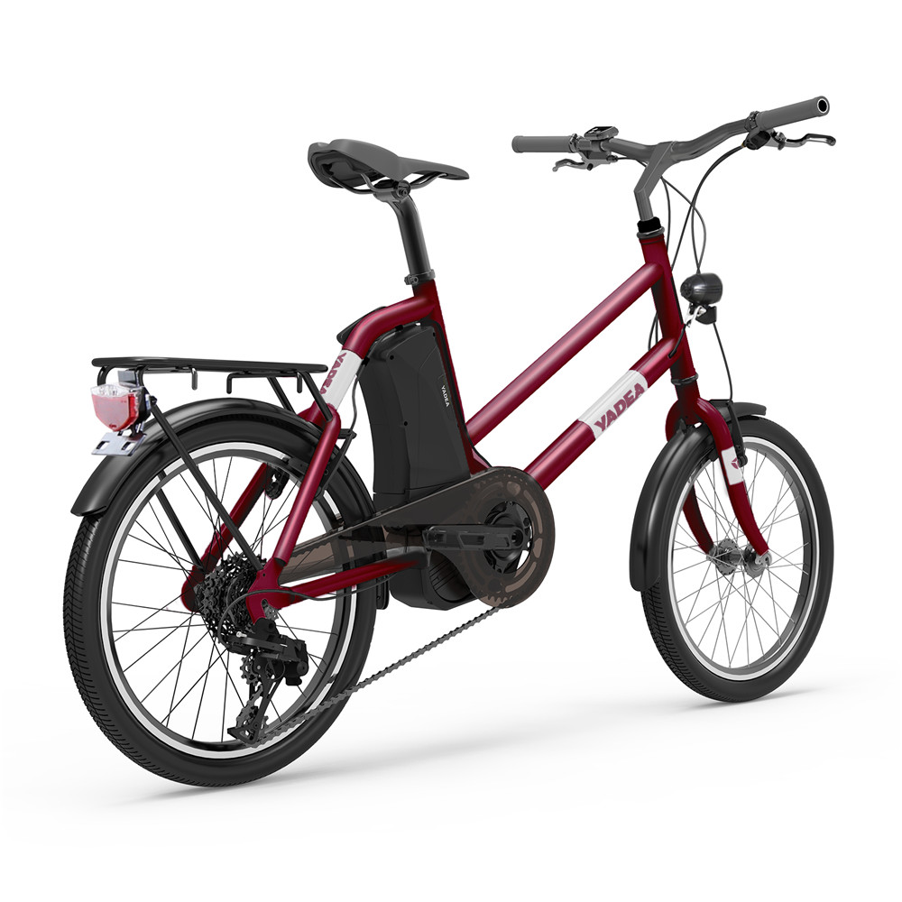 YADEA YT300 20 inch Touring Electric City Bike 350W OKAWA Mid Drive Motor SHIMANO 7-Speed Rear Derailleur 36V 7.8Ah Removable Battery 25km/h Max speed up to 60km Max Range LED Headlight - Red