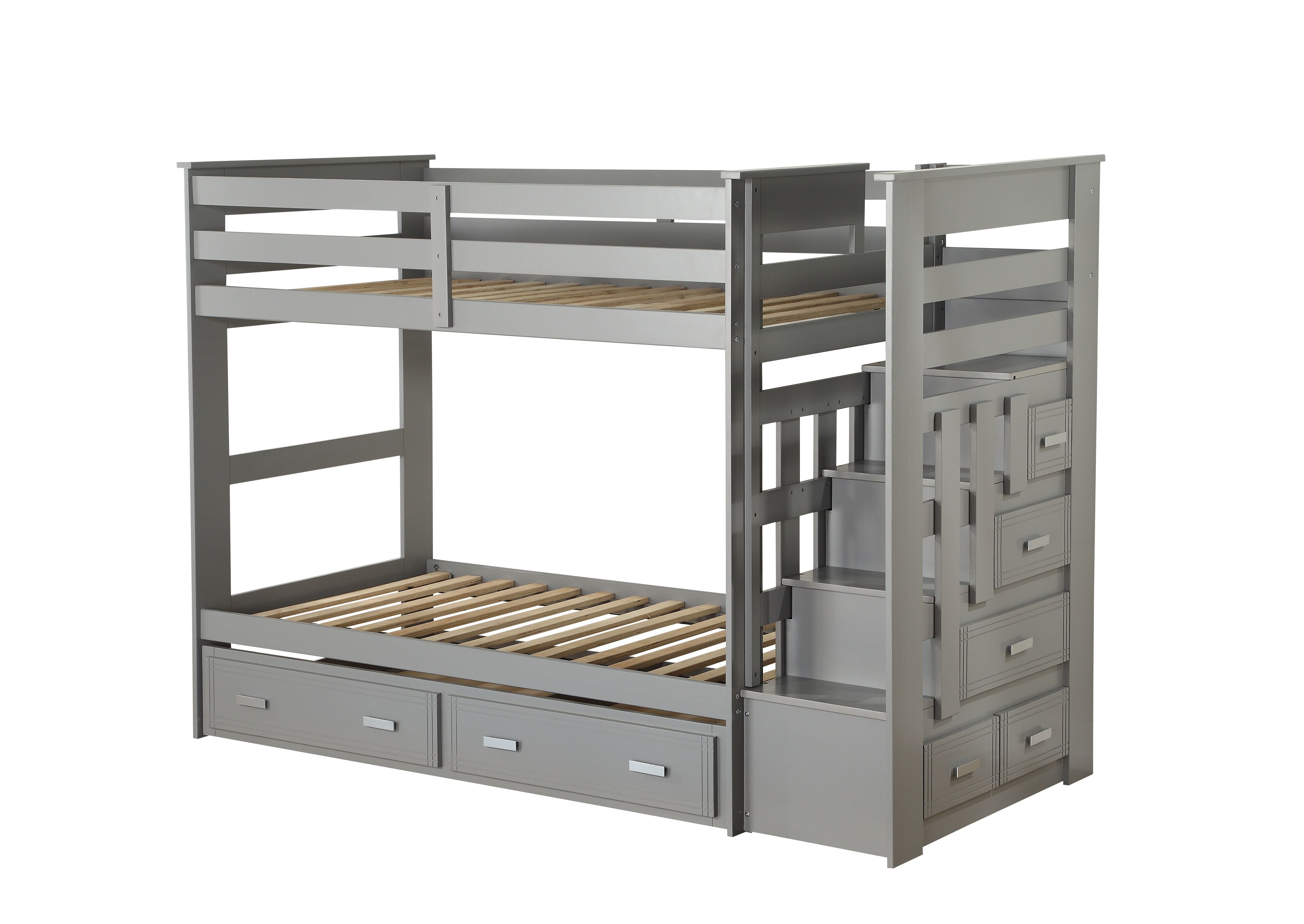 ACME Allentown Twin-Over-Twin Size Bunk Bed Frame with Trundle Bed, Storage Drawers, and Wooden Slats Support, No Spring Box Required (Frame Only) - Gray