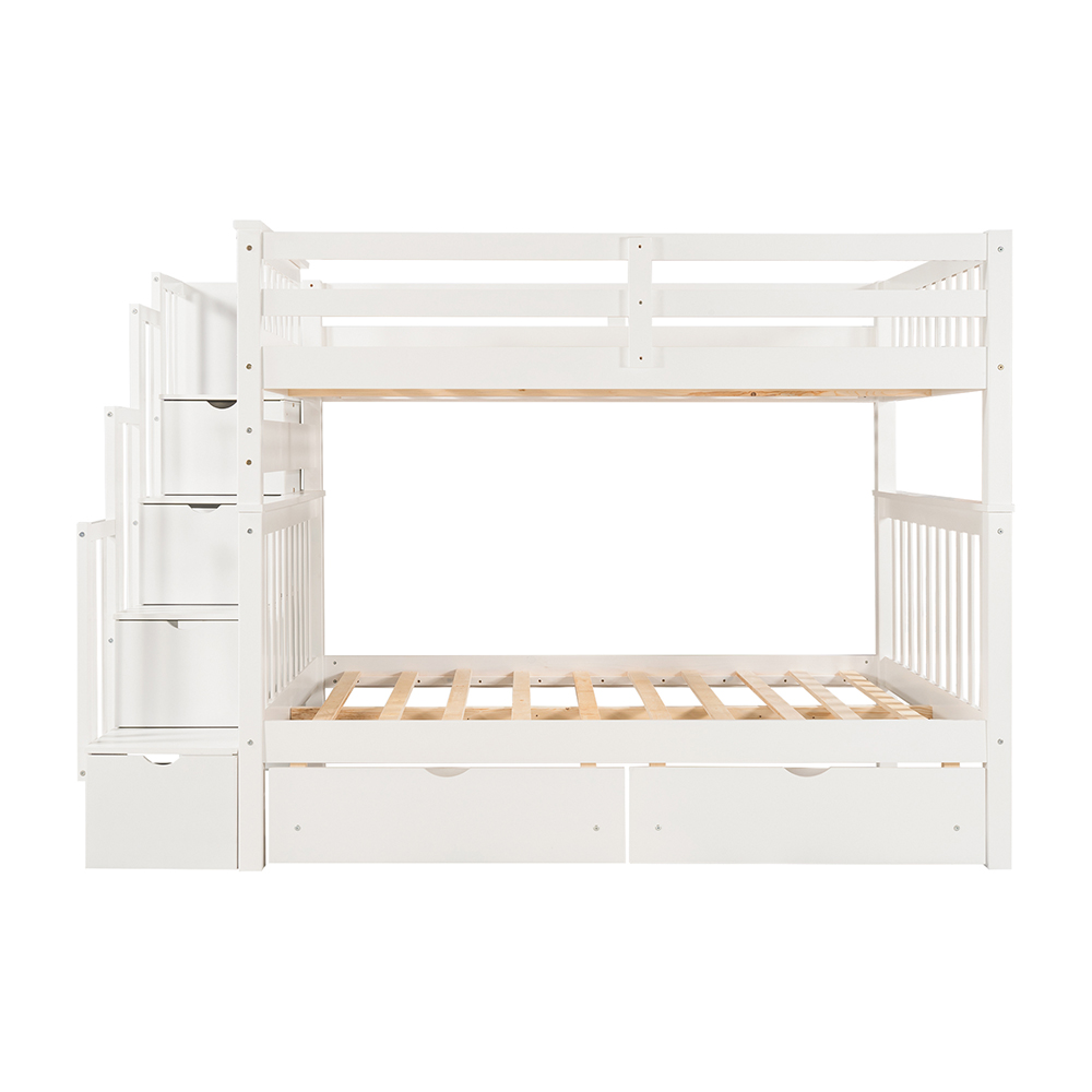 Full-Over-Full Size Bunk Bed Frame with 6 Storage Drawers, Shelves, and Wooden Slats Support, No Spring Box Required (Frame Only) - White