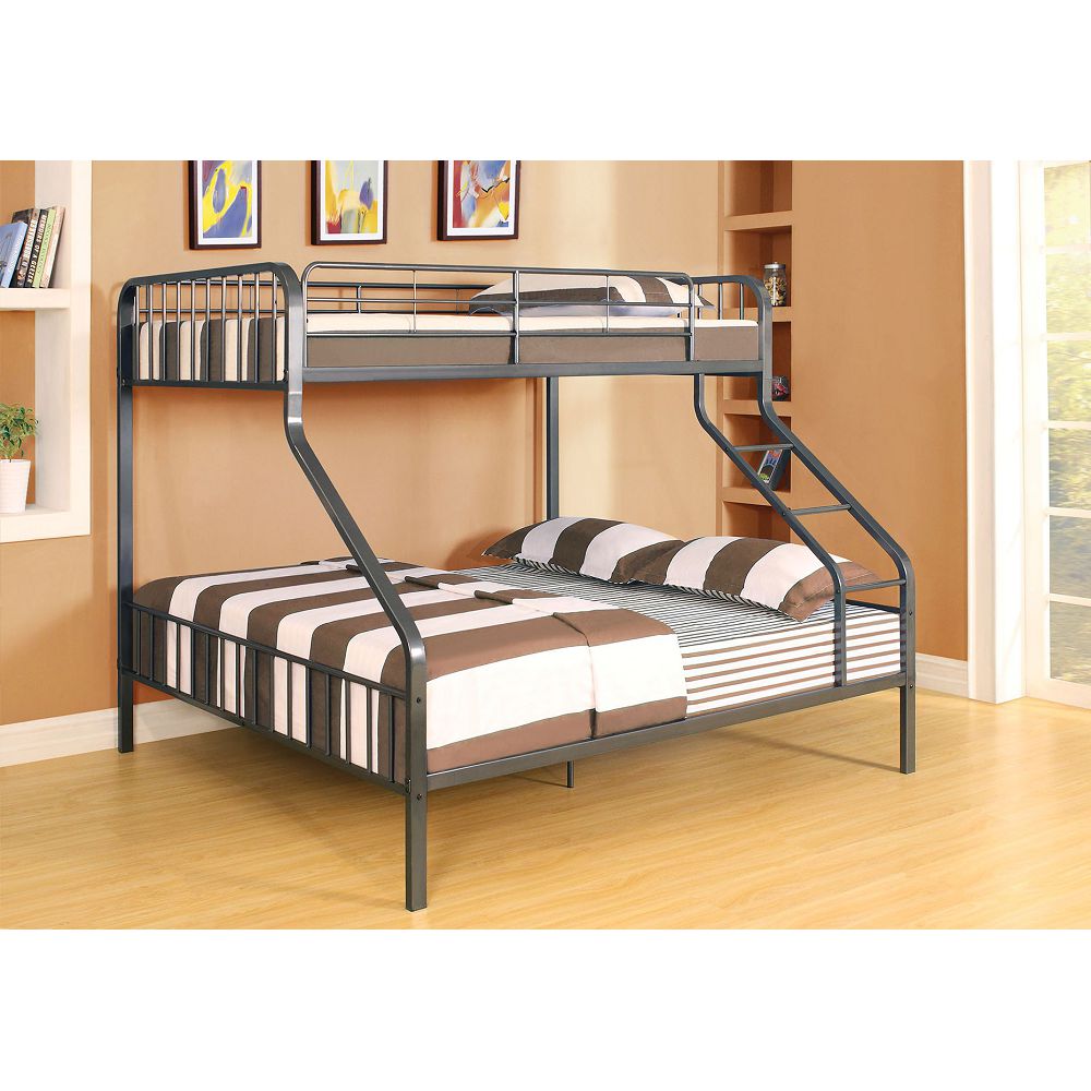 ACME Caius Twin-Over-Queen Size Bunk Bed Frame with Ladder, and Metal Slats Support, No Spring Box Required (Frame Only) - Bronze