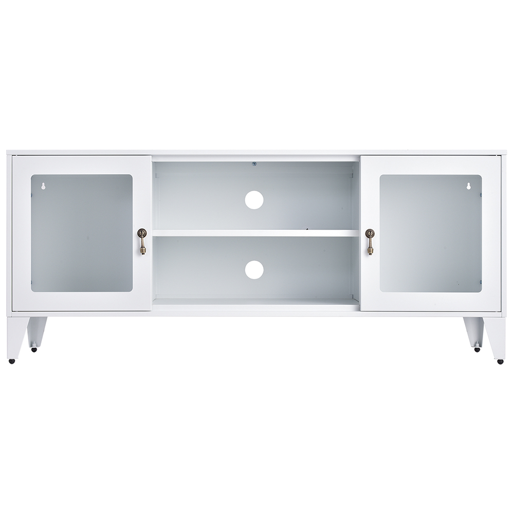 47" Metal TV Stand with 2 Doors and Storage Shelves, Suitable for Placing TVs up to 55", for Living Room, Entertainment Center - White