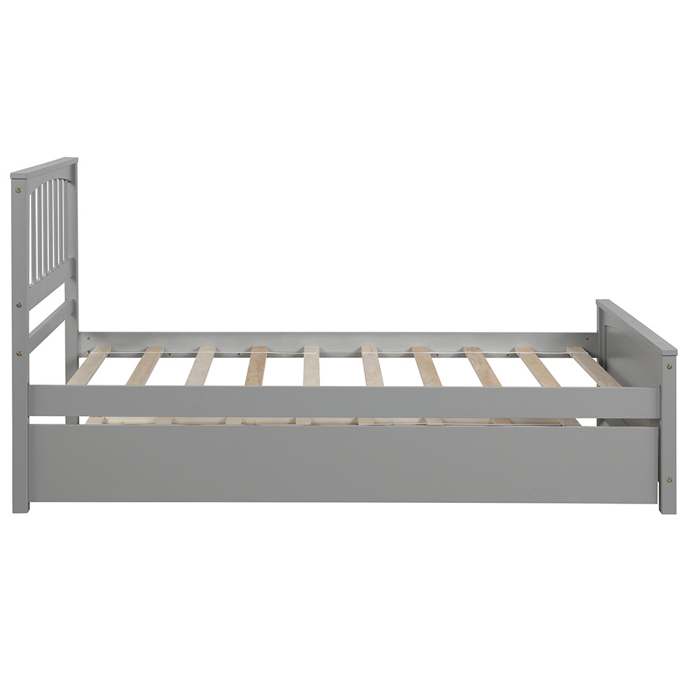 Twin-Size Platform Bed Frame with Trundle Bed, Headboard and Wooden Slats Support, No Box Spring Needed (Only Frame) - Gray