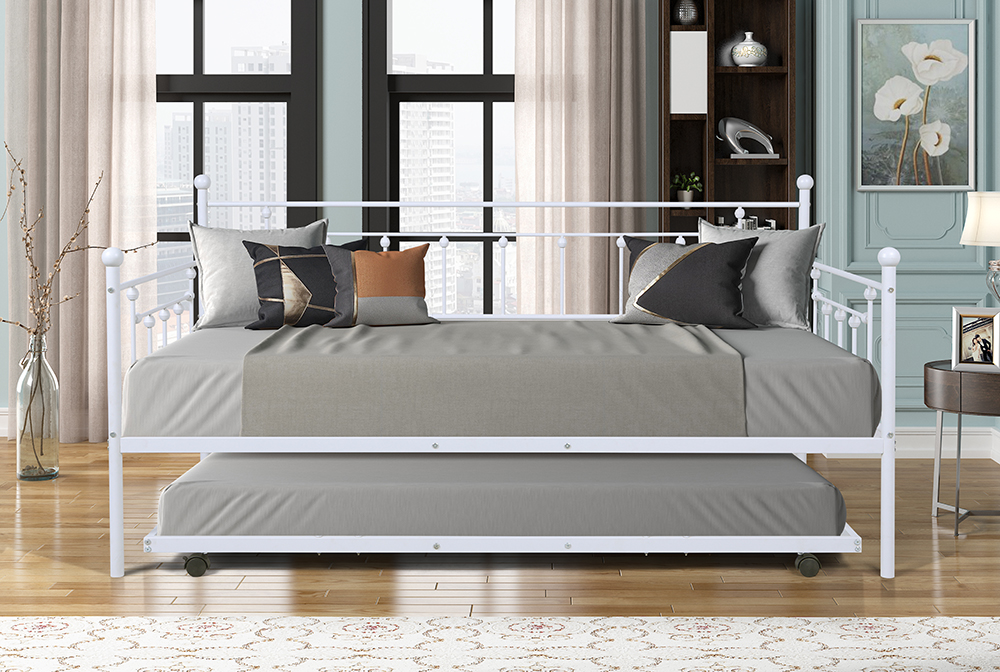 Twin Size Daybed with Trundle Bed, and Metal Slats Support, Space-saving Design, No Box Spring Needed - Gray