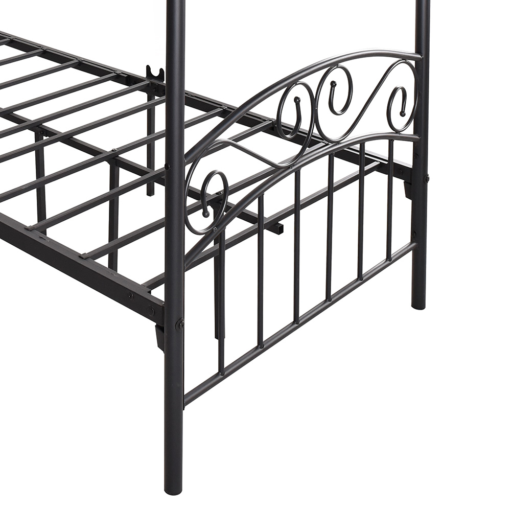 Twin-Size Canopy Metal Platform Bed Frame with 4 Pillars, Headboard and Metal Slats Support, No Box Spring Needed (Only Frame) - Black
