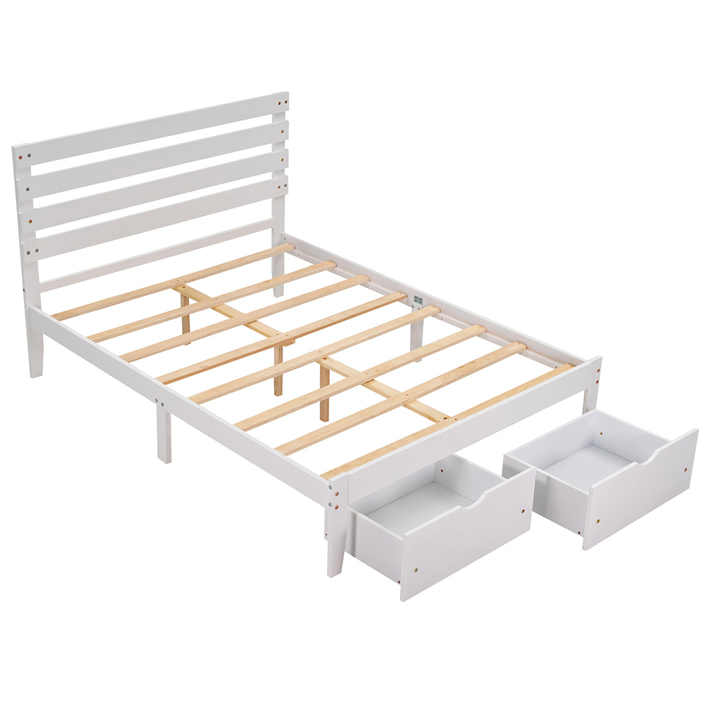 Full Size Wooden Platform Bed Frame with 2 Storage Drawers - Gray