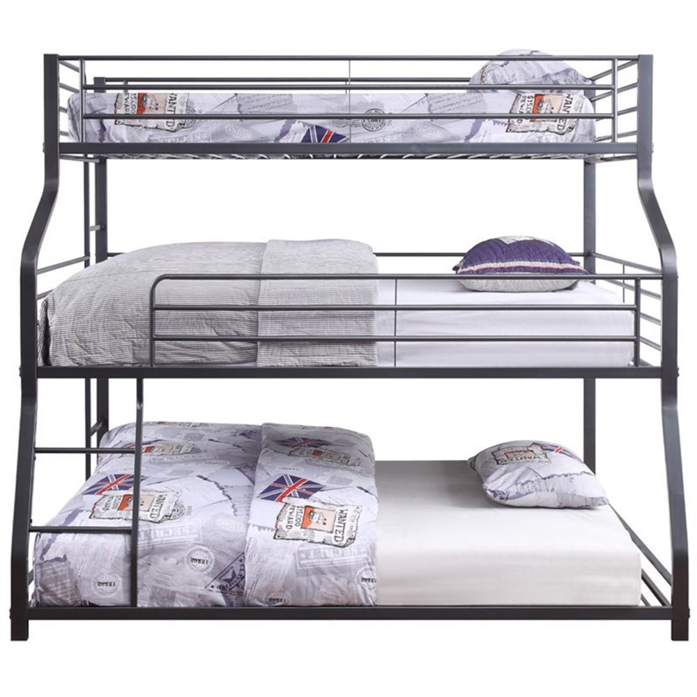 ACME Caius Twin-Over-Full-Over-Queen Size Triple Bed Frame with Ladder, and Metal Slats Support, No Spring Box Required (Frame Only) - Gunmetal