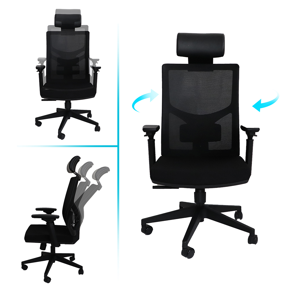 Home Office Fabric Rotatable Office Chair Height Adjustable with Ergonomic High Backrest and Casters - Black