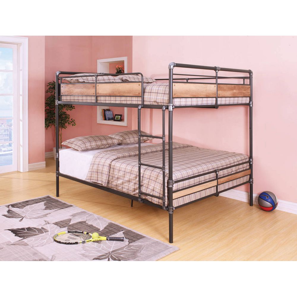 ACME Brantley Queen-Over-Queen Size Bunk Bed Frame with Ladder, and Metal Slats Support, No Spring Box Required (Frame Only) - Black