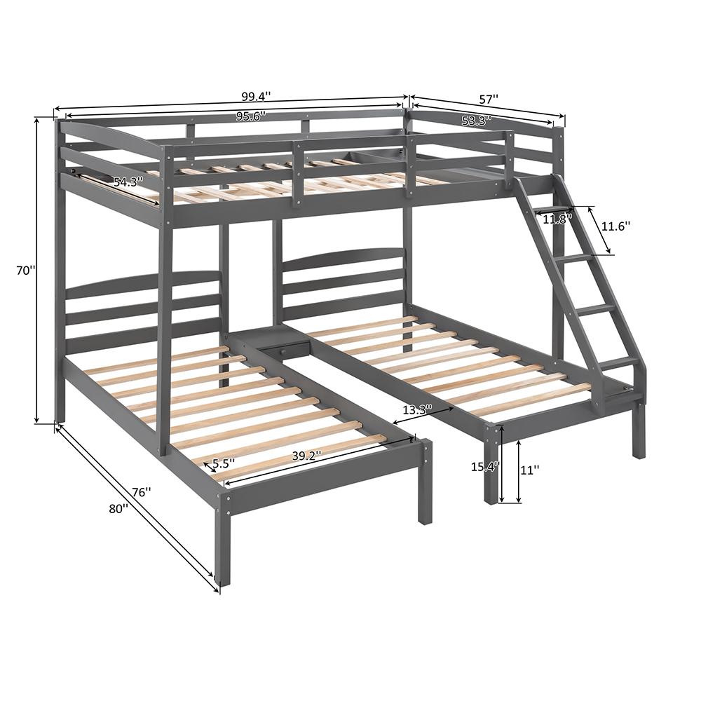 Full-Over-Twin Size Bunk Bed Frame with Storage Drawer, Ladder, and Wooden Slats Support, No Spring Box Required (Frame Only) - Gray