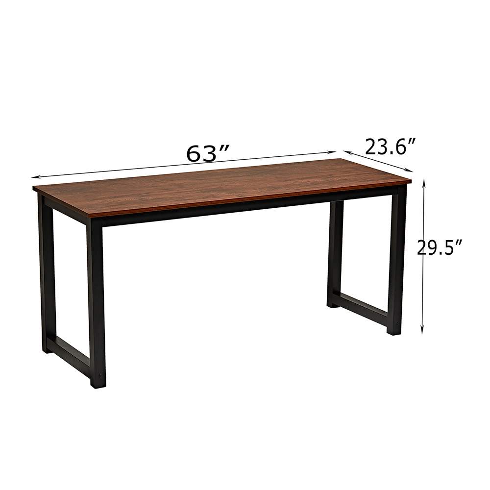 Home Office 63" Computer Desk with Wooden Tabletop and Metal Frame, for Game Room, Office, Study Room - Brown