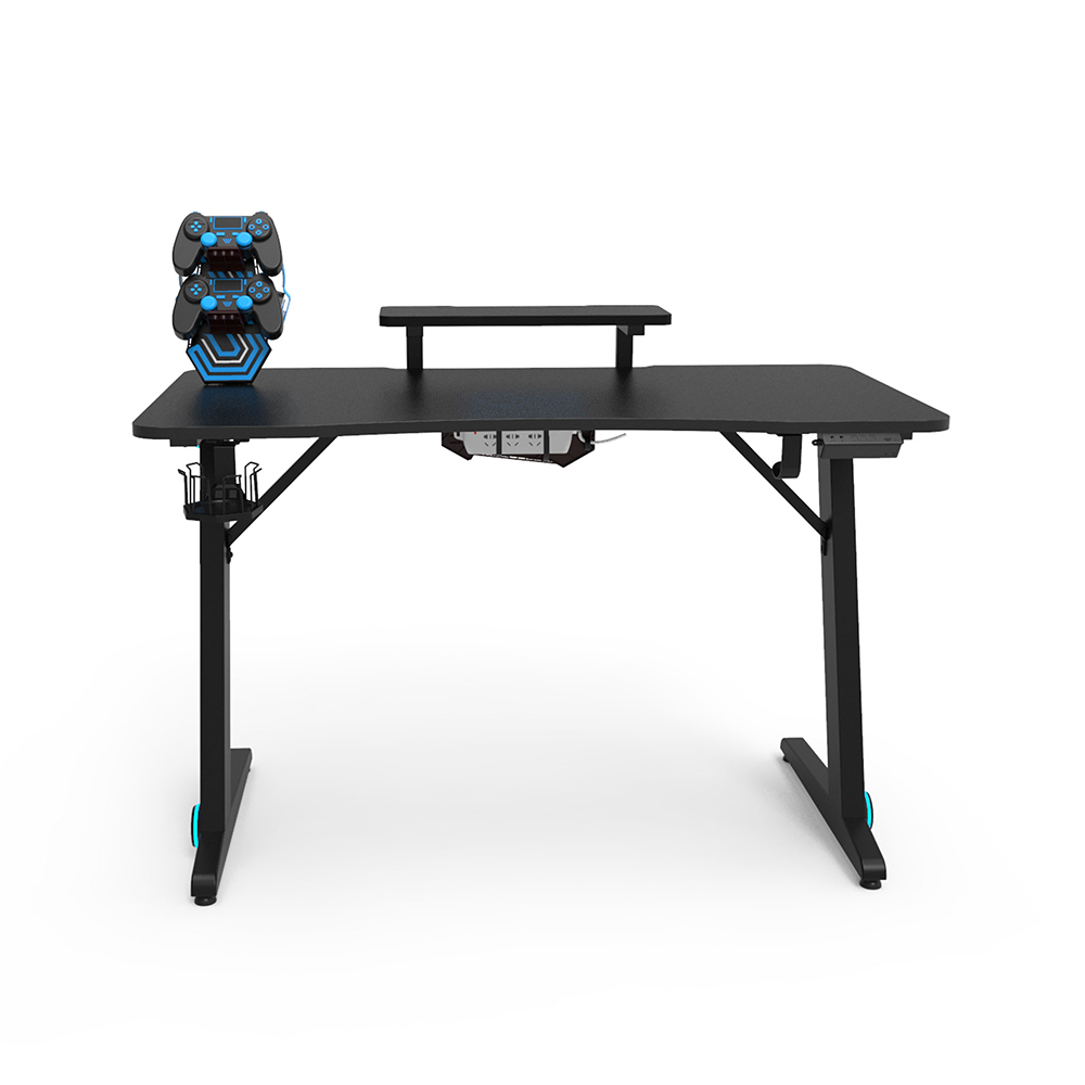 Home Office 47" Computer Desk with RGB Lights, Carbon Fiber Surface, Monitor Stand and Z-Shaped Legs, for Game Room, Office, Study Room - Black