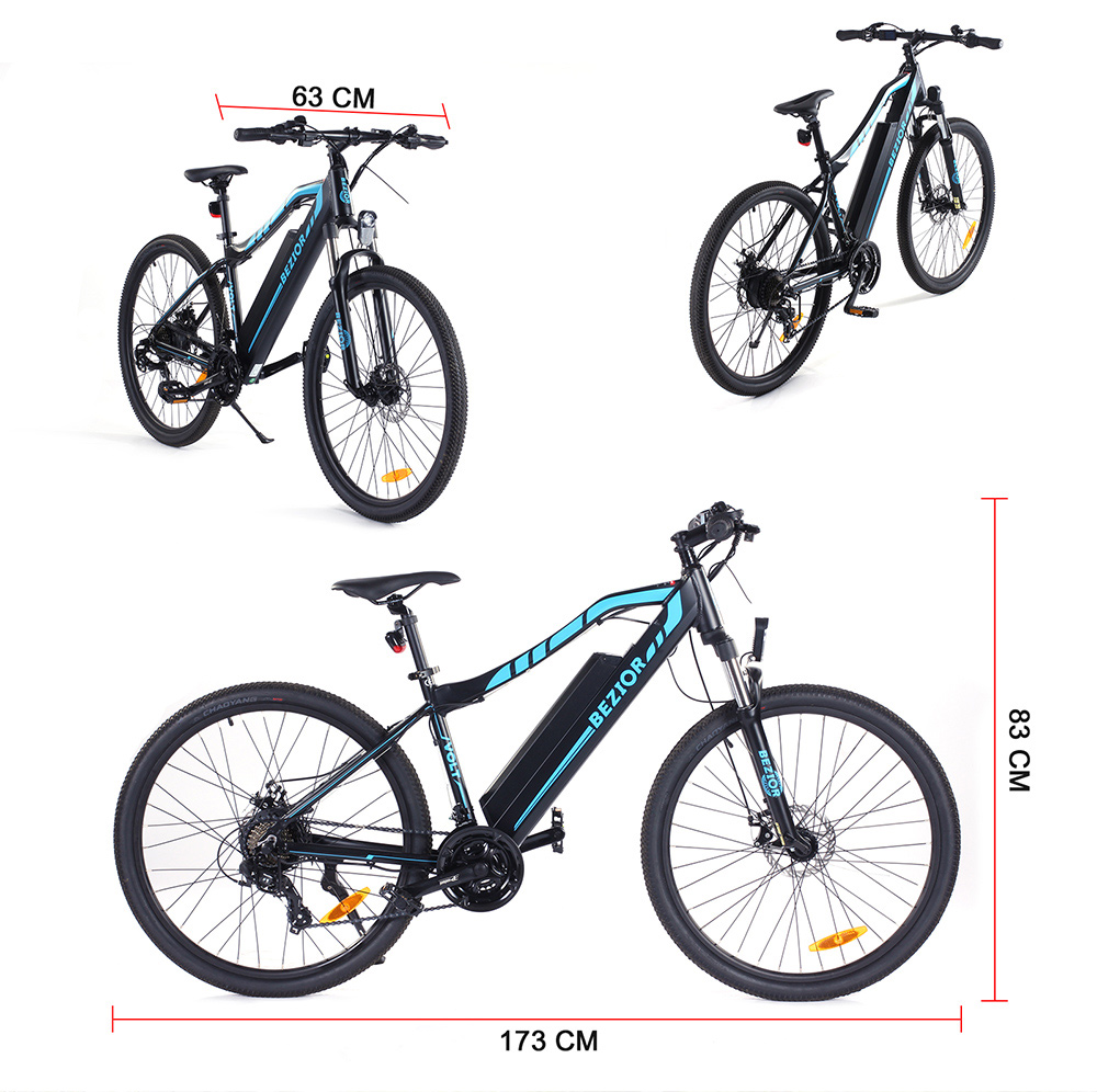 Vélo électrique BEZIOR M1 48V 12.5Ah Batterie 250W Moteur Brushless Pneu 27.5 pouces Cadre en alliage d'aluminium Shimano 7 vitesses Vitesse maximale 25km / h 80KM Kilométrage assisté Compteur LCD intelligent 5 pouces IP54 Étanche - Noir Bleu