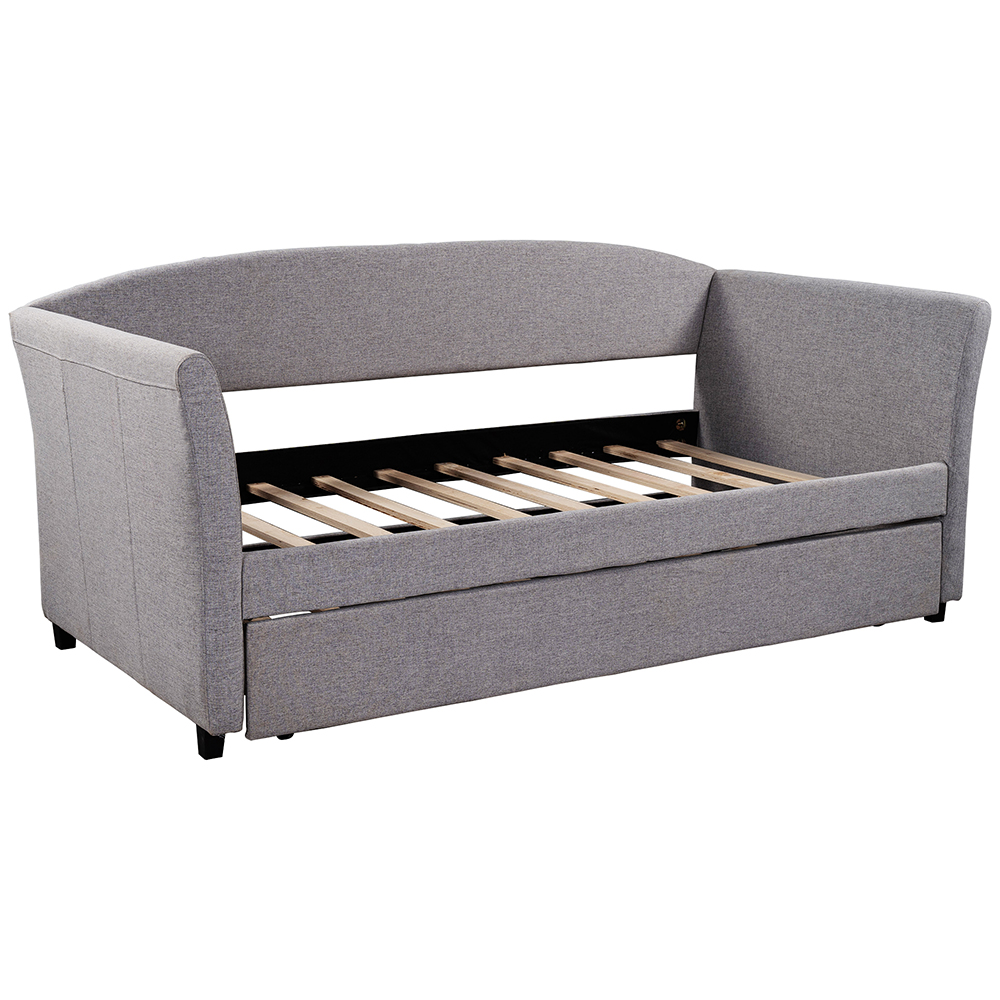 Twin Size Upholstered Daybed with Trundle Bed, and Wooden Slats Support, Space-saving Design, No Box Spring Needed - Gray