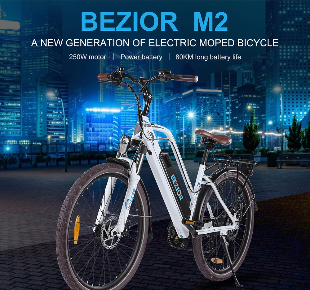BEZIOR M2 Electric Bike 48V 12.5Ah Battery 250W Brushless Motor 26 inch Tire Aluminum Alloy Frame Shimano 7-speed Shift Max Speed 25km/h 80KM Power-assisted mileage Range 5 inch Smart LCD Meter - White