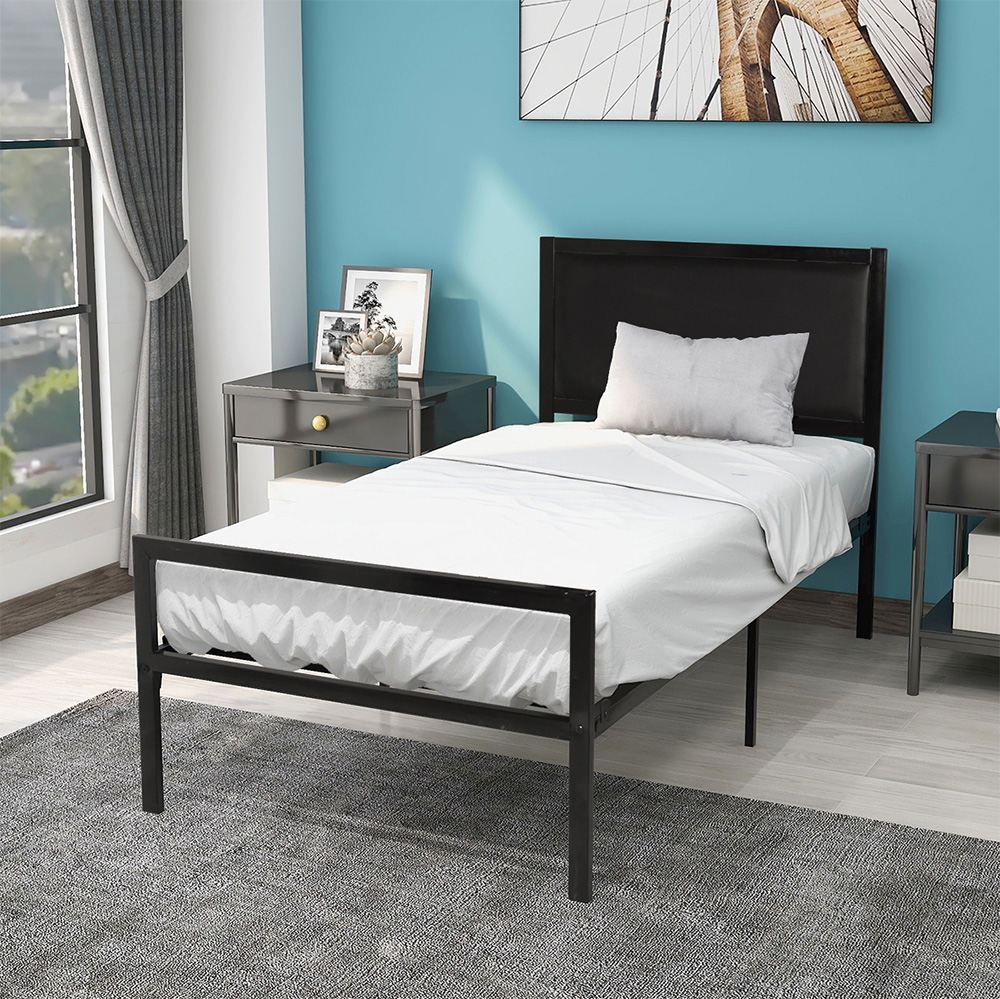 Twin-Size Metal Platform Bed Frame with Headboard and Metal Slats Support, No Box Spring Needed (Only Frame) - Black