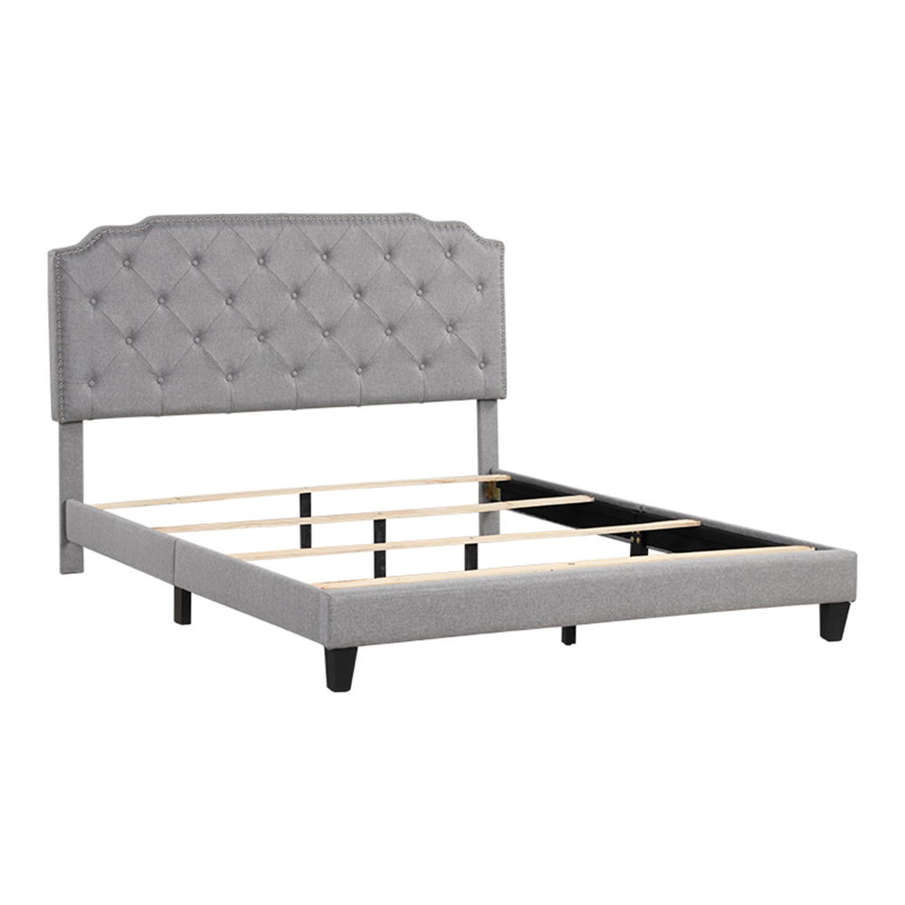 Full-Size Upholstered Platform Bed Frame with Headboard and Wooden Slats Support, No Box Spring Needed (Only Frame) - Gray