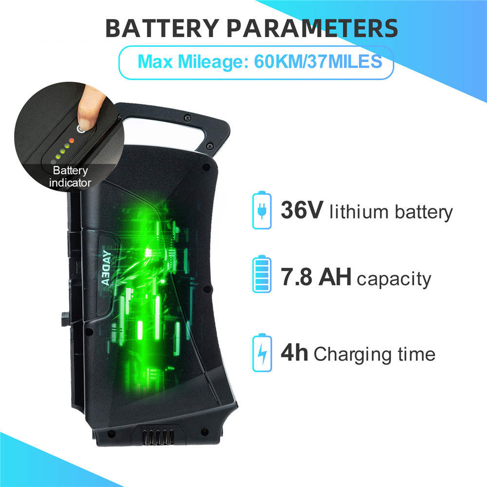 YADEA T300 20 inch Touring Electric City Bike 350W OKAWA Mid Drive Motor SHIMANO 7-Speed Rear Derailleur 36V 7.8Ah Removable Battery 25km/h Max speed up to 60km Max Range LED Headlight - Black