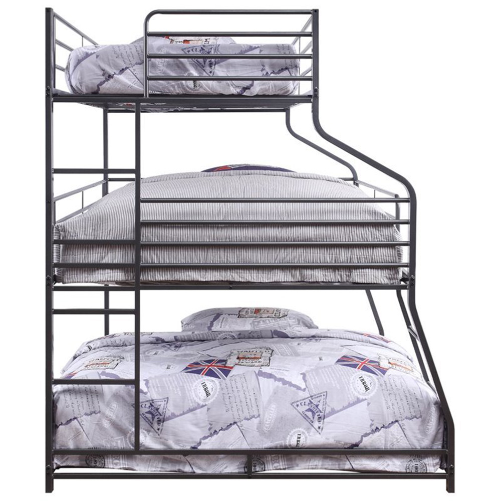 ACME Caius Twin-Over-Full-Over-Queen Size Triple Bed Frame with Ladder, and Metal Slats Support, No Spring Box Required (Frame Only) - Gunmetal