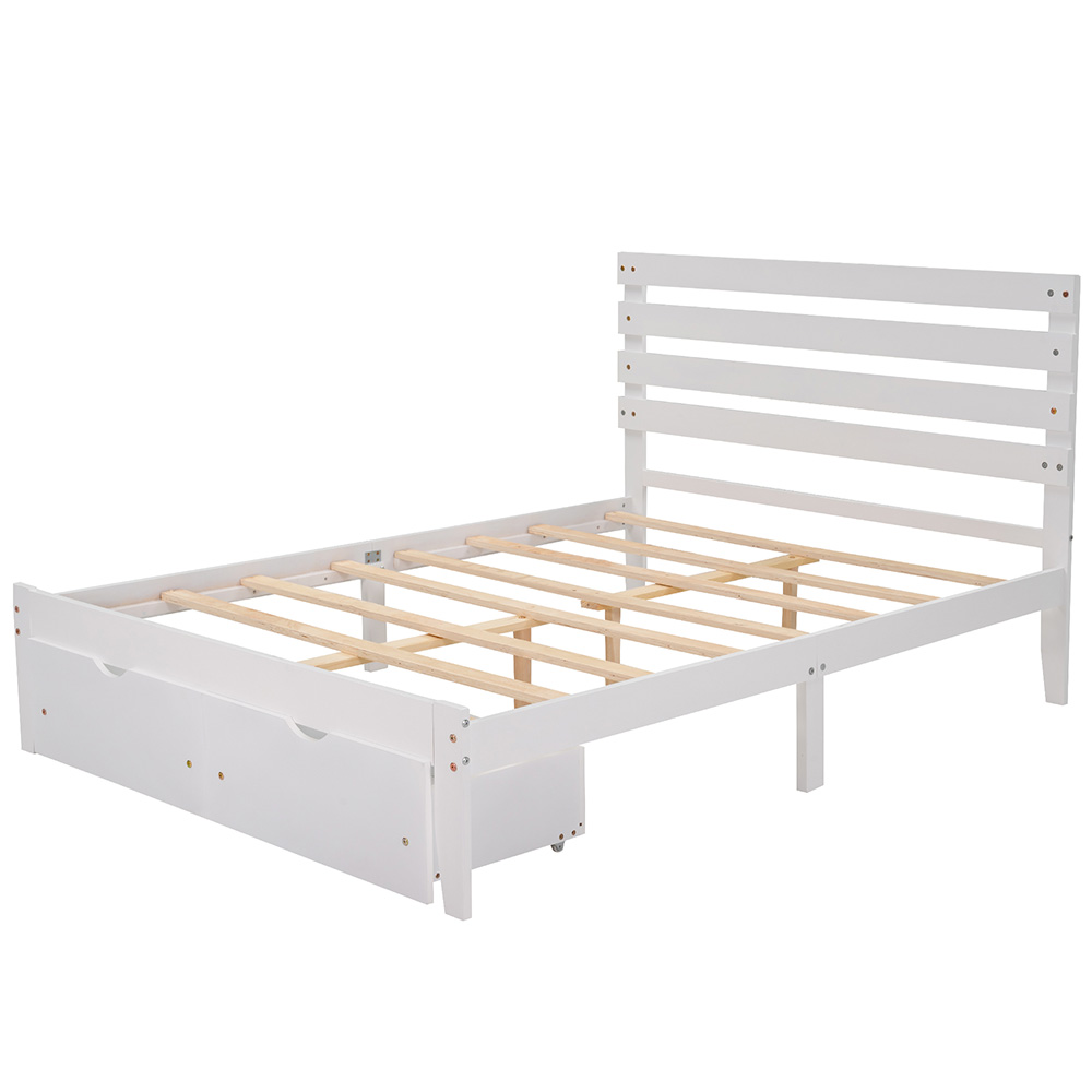 Full Size Wooden Platform Bed Frame with 2 Storage Drawers - Gray
