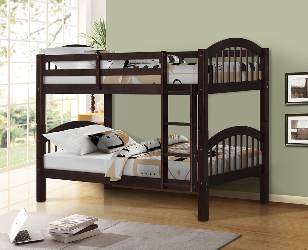 Twin-Over-Twin Size Bunk Bed Frame with Ladder, and Wooden Slats Support, No Spring Box Required (Frame Only) - Espresso