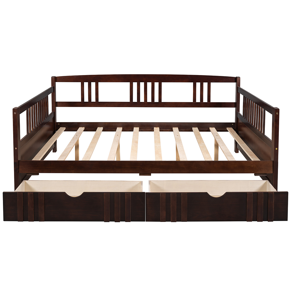 Full Size Daybed with 2 Storage Drawers, and Wooden Slats Support, Space-saving Design, No Box Spring Needed - Espresso
