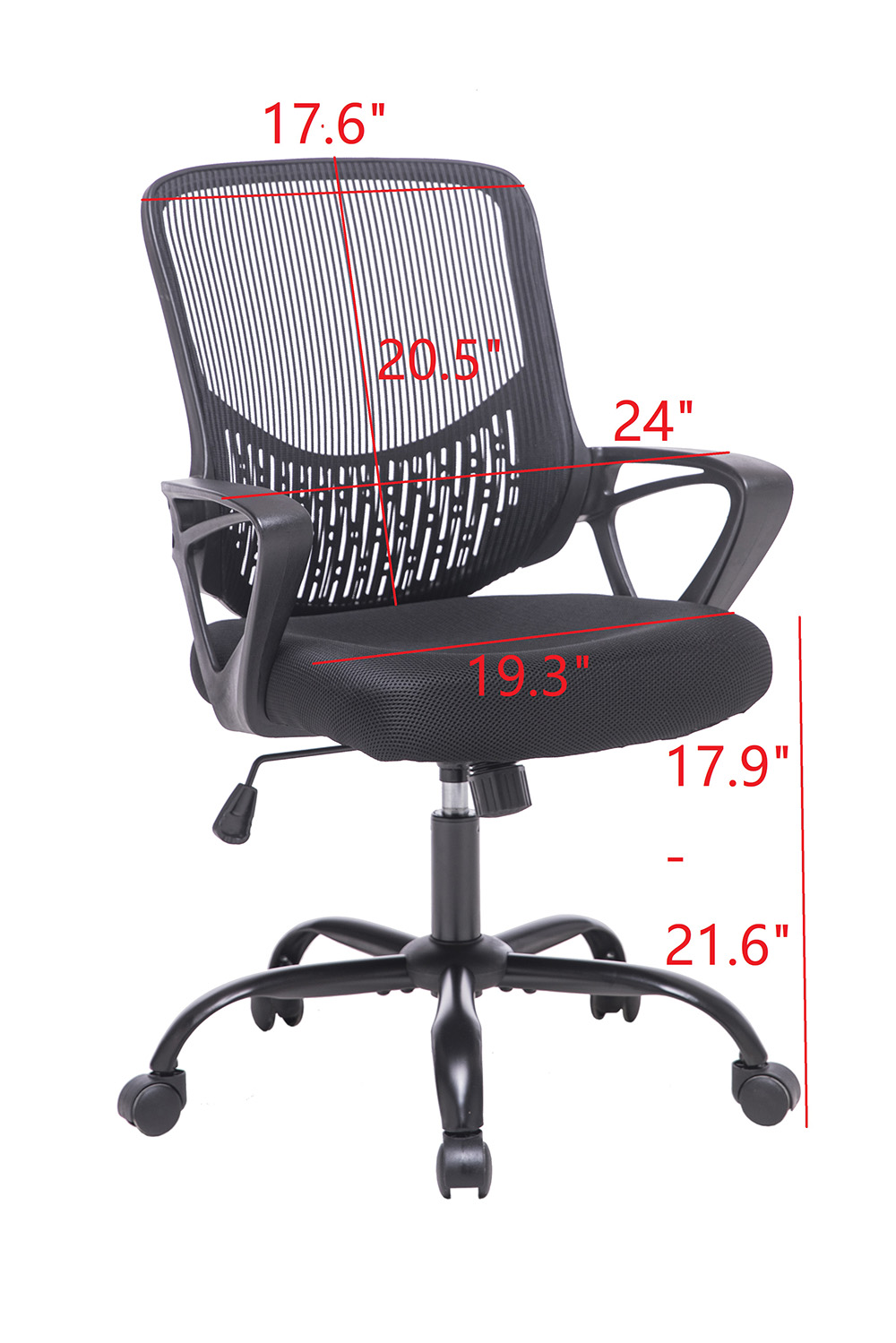 Home Office Rotatable Mesh Chair Height Adjustable with Ergonomic Mid Backrest and Armrest - Black