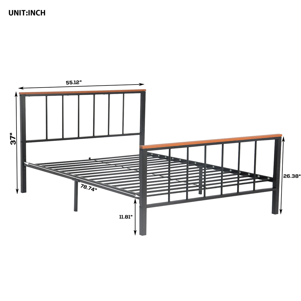 New Full-Size Metal Platform Bed Frame with Headboard and Metal Slats