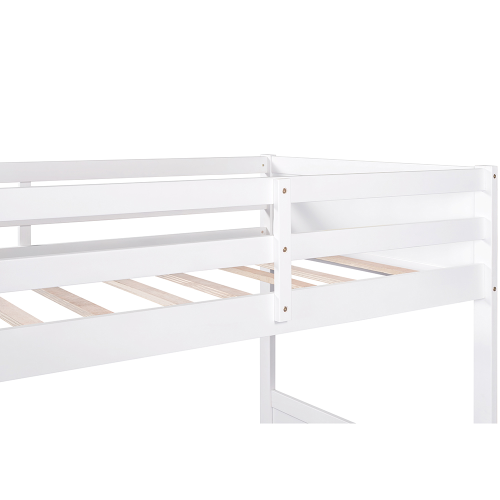Twin-Over-Twin Size Bunk Bed Frame with Bookcase, Storage Drawers, and Wooden Slats Support, No Spring Box Required (Frame Only) - White