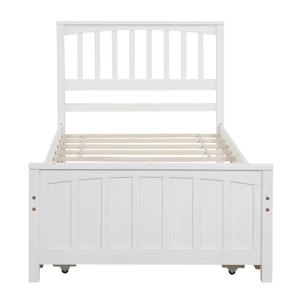 Full Size Wood Platform Bed Frame with Twin Trundle - Grey