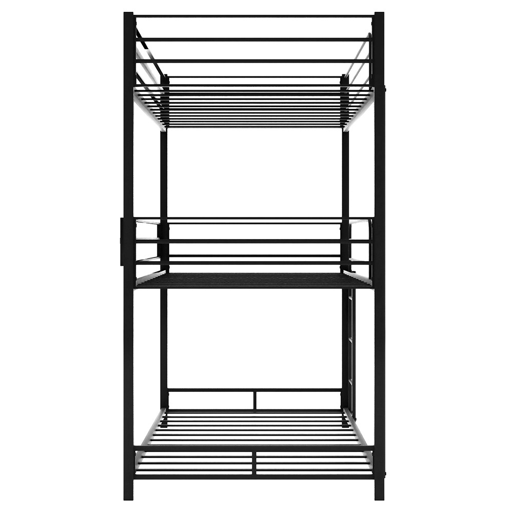 Twin-Size Triple Bed Frame with Ladder, and Metal Slats Support, No Spring Box Required (Frame Only) - Black