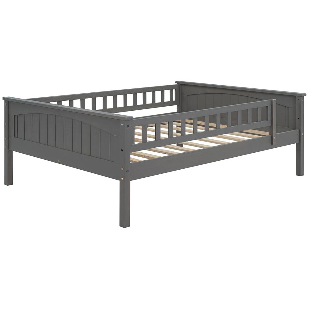 Full-Over-Full Size Bunk Bed Frame with Trundle Bed, and Wooden Slats Support, No Spring Box Required (Frame Only) - Gray