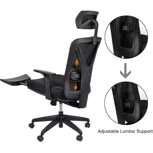 Art Life Reclining Mesh Office Chair Height Adjustable with Ergonomic High Backrest and Hidden Footrest - Black
