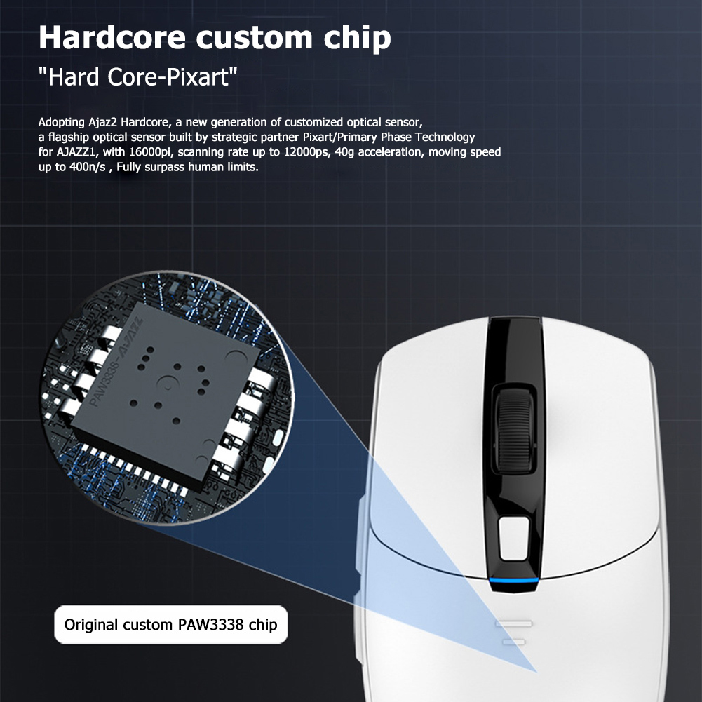 Ajazz i303 Pro Wireless Mouse Gaming PixArt PMW3338 Chip Driver 6 Colors LED Light Adjusting 16000DPI - Black