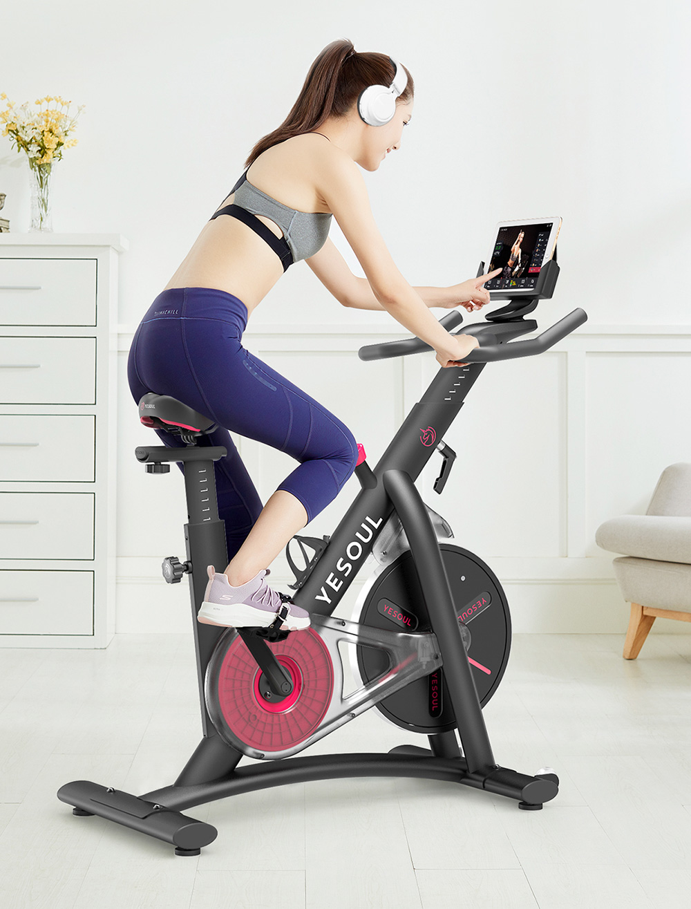 Yesoul S3 Belt drive Spinning Bike Cycling Exercise Fitness Bike Adjustable Height for Indoor Workout APP Support Ios Android - Black