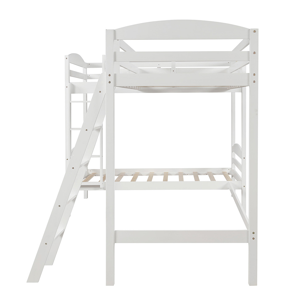 Twin-Over-Twin Size L-Shaped Bunk Bed Frame with Loft Bed, Ladder, and Wooden Slats Support, No Spring Box Required (Frame Only) - White