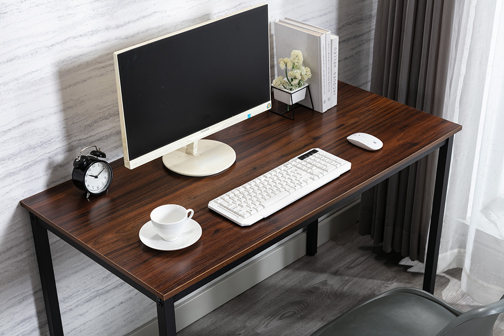 Home Office 47.2" Computer Desk with Wooden Tabletop and Metal Frame, for Game Room, Office, Study Room - Brown
