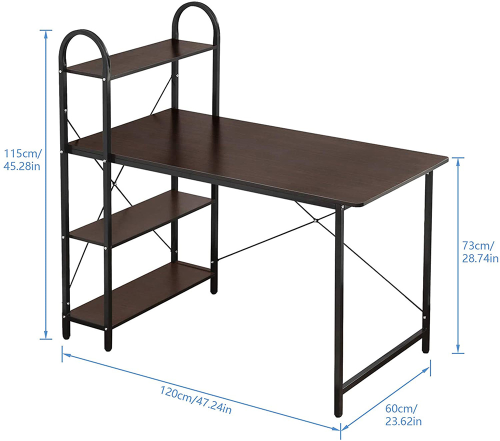 Home Office 47" Computer Desk with Storage Shelves, Wooden Tabletop and Metal Frame, for Game Room, Office, Study Room - Black