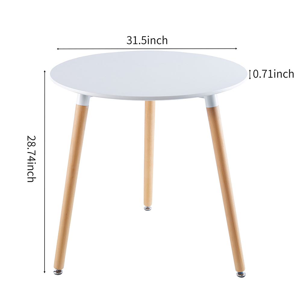 31.5" MDF Round Table with Metal Frame and Wooden Legs, for Dining Room, Living Room, Bedroom, Office - White