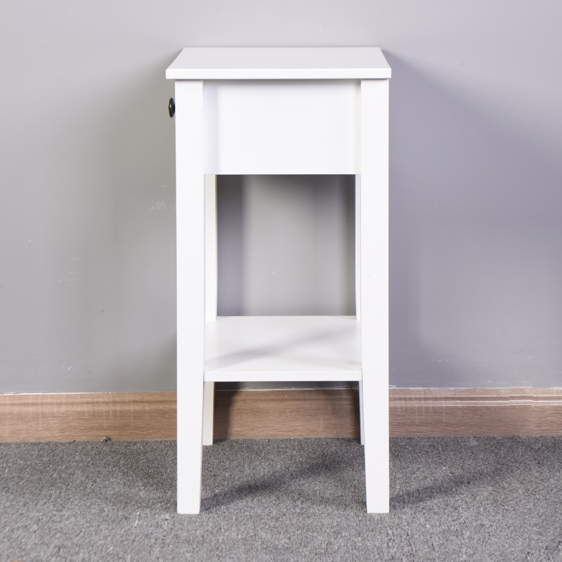 16" MDF Floor Table with Storage Drawer and Shelf, for Bedroom, Living Room, Bathroom - White